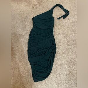 VELV One-Shoulder Dress in Dark Green